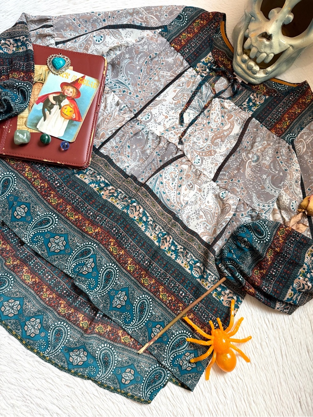 Knox Rose Teal and Cream Paisley print boho Tunic blouse - Picture 17 of 17